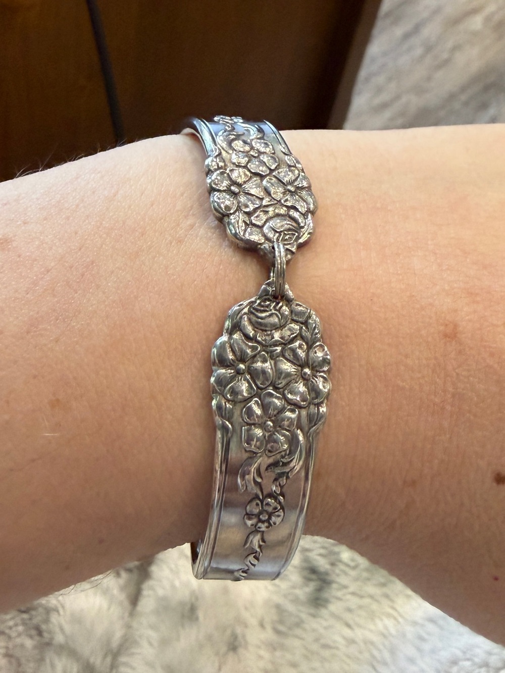 Hand Crafted Silver Floral Spoon Bracelet - Hand Crafted